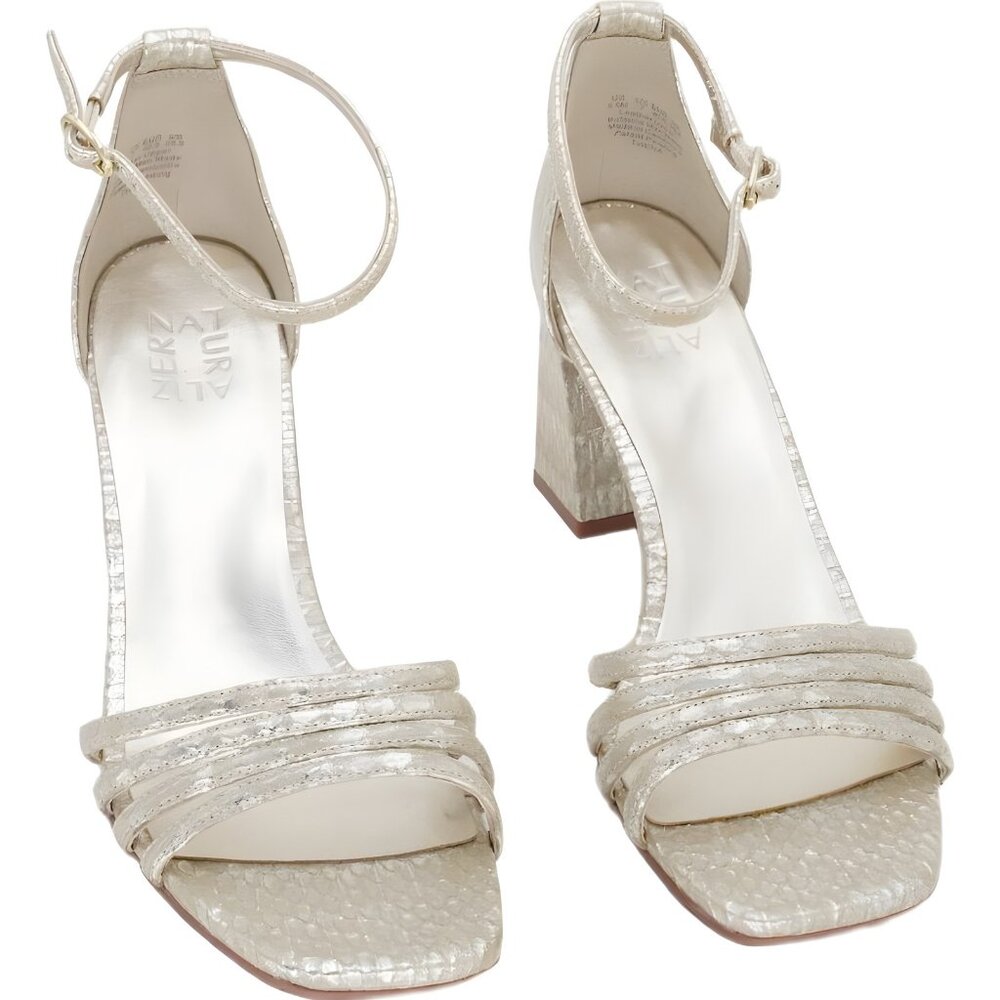 Naturalizer Thena Block Heel Sandal Gold Snake Print - Women's US 9.5M